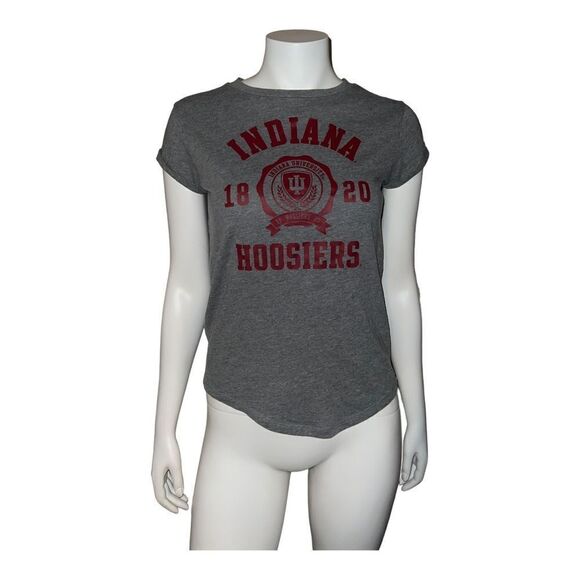 PINK Campus Indiana University IU Hoosiers Collegiate T-Shirt Gray Red XS EUC - Picture 1 of 6
